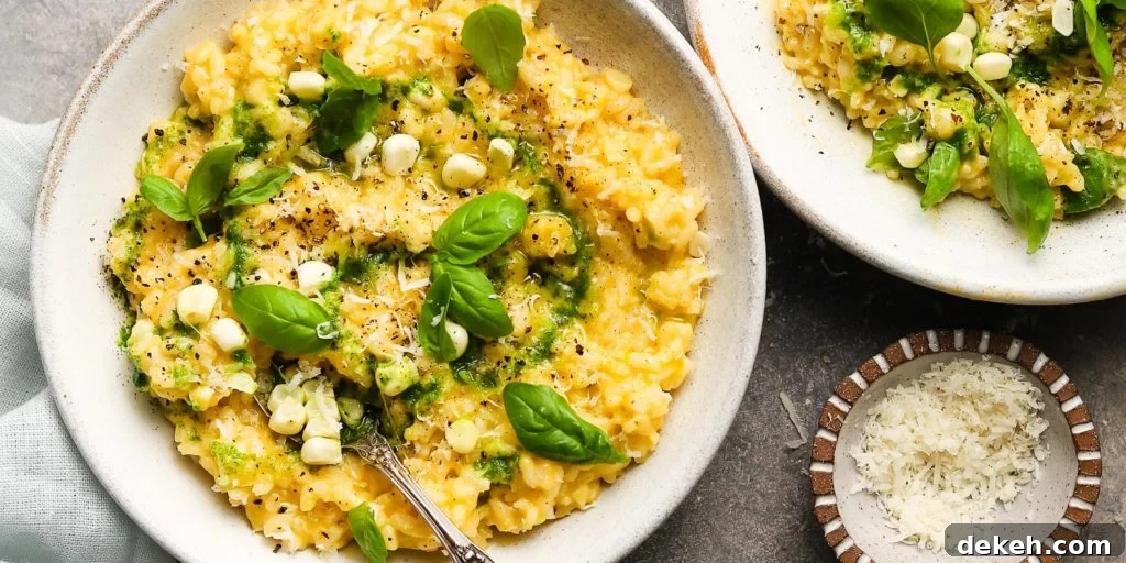 Sweet Corn, Parmesan & Mascarpone Risotto with Basil Oil