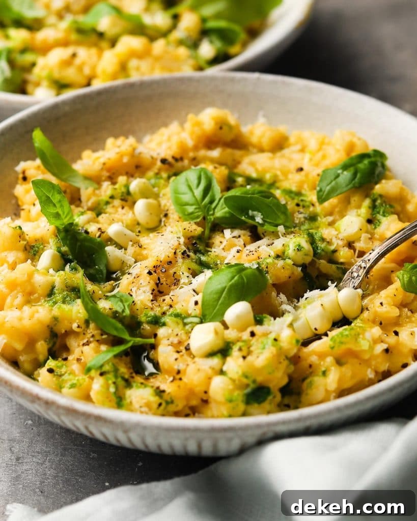 Sweet Corn, Parmesan & Mascarpone Risotto with Basil Oil