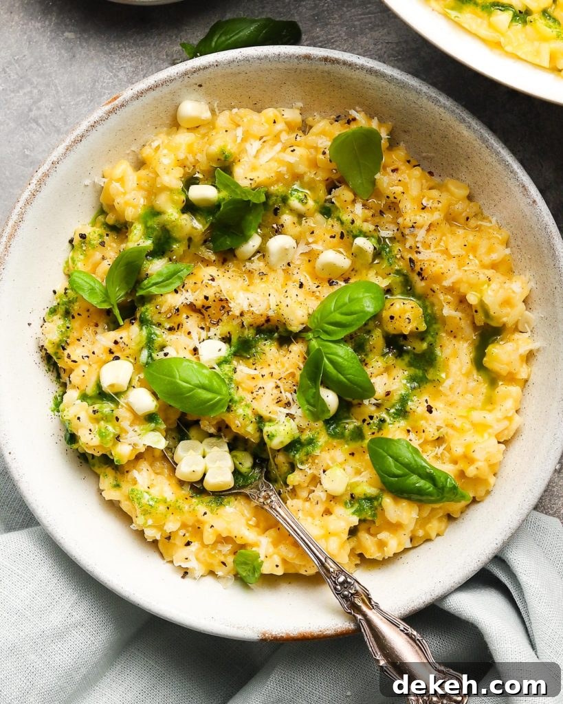 Sweet Corn, Parmesan & Mascarpone Risotto with Basil Oil