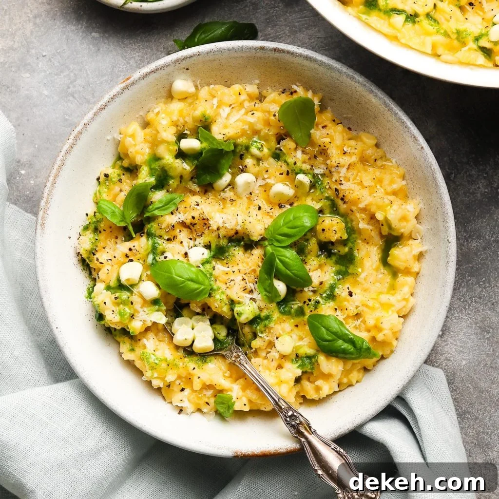 Sweet Corn, Parmesan & Mascarpone Risotto with Basil Oil