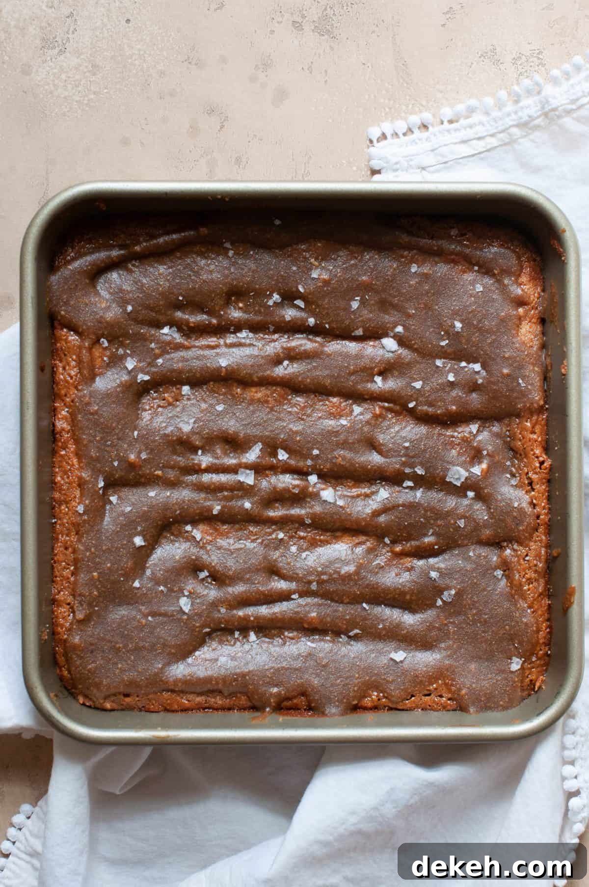 salted caramel blondies in pan