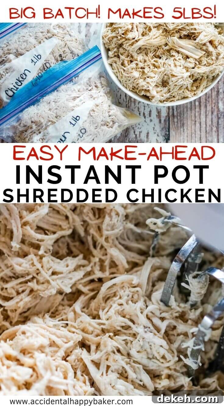 This Instant Pot Shredded Chicken recipe is such a time saver! Easily make a big batch, 5 pounds, of juicy and tender shredded chicken to use now or freeze for later.