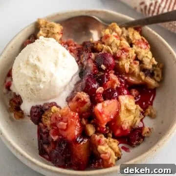 Cranberry Apple Crisp with a scoop of vanilla ice cream.