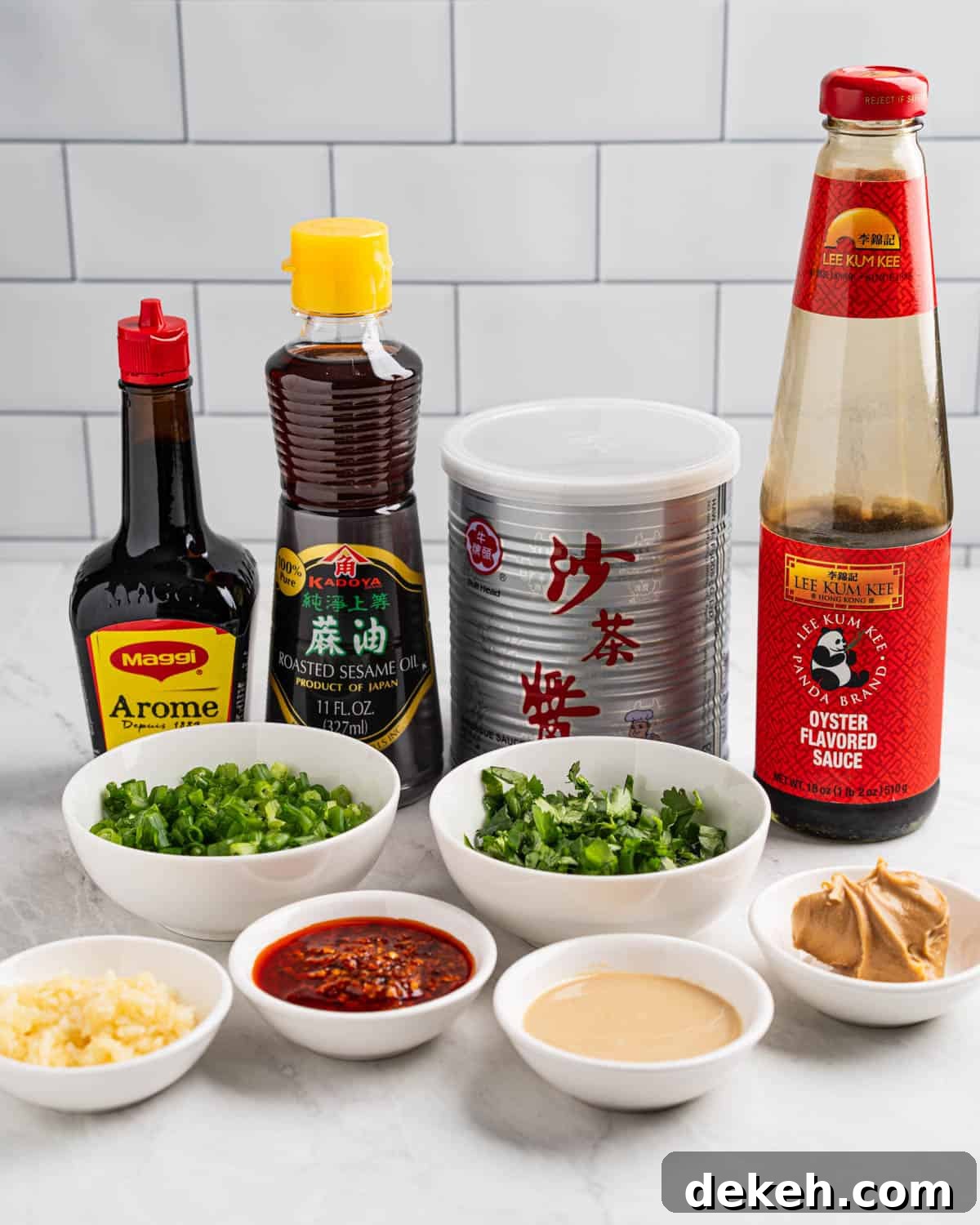 hot pot sauce ingredients in original containers or in bowls.