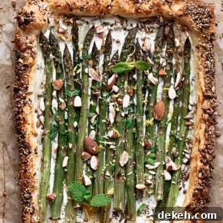 Easy asparagus tart with ricotta, mint and almonds