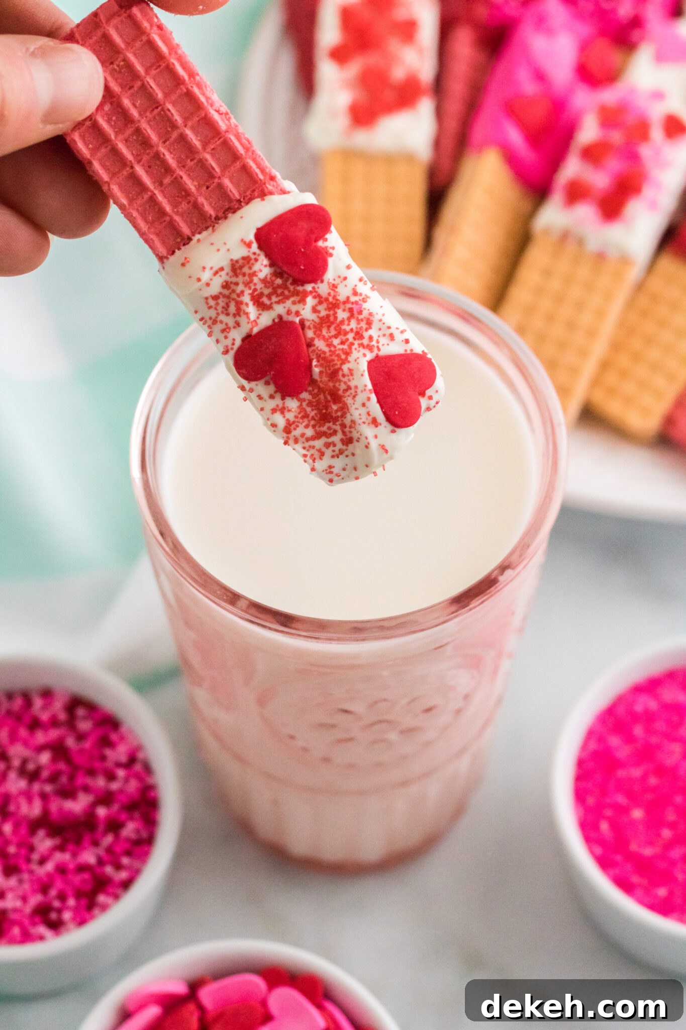 valentine sugar wafer cookies on a white plate