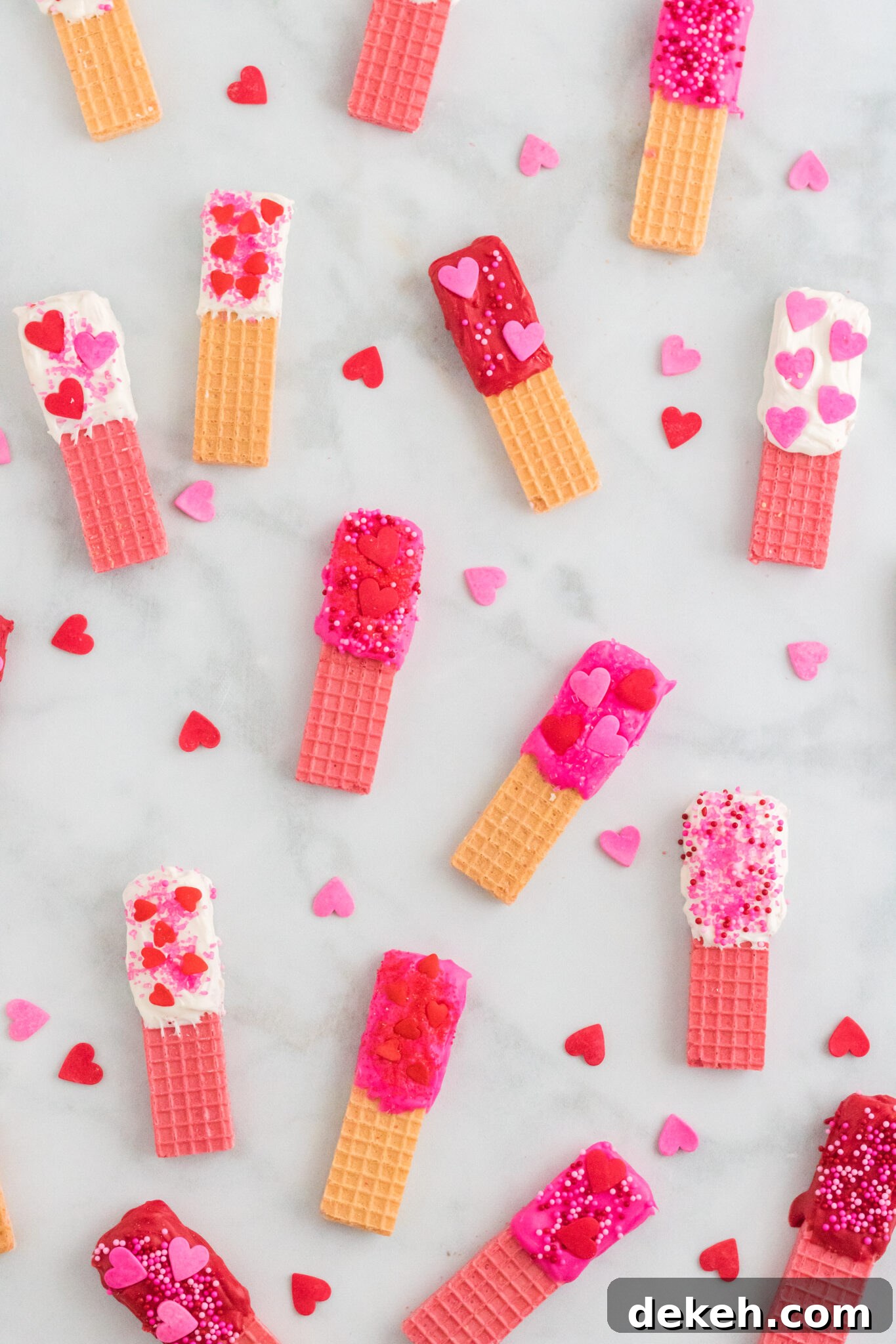 valentine sugar wafer cookies on table