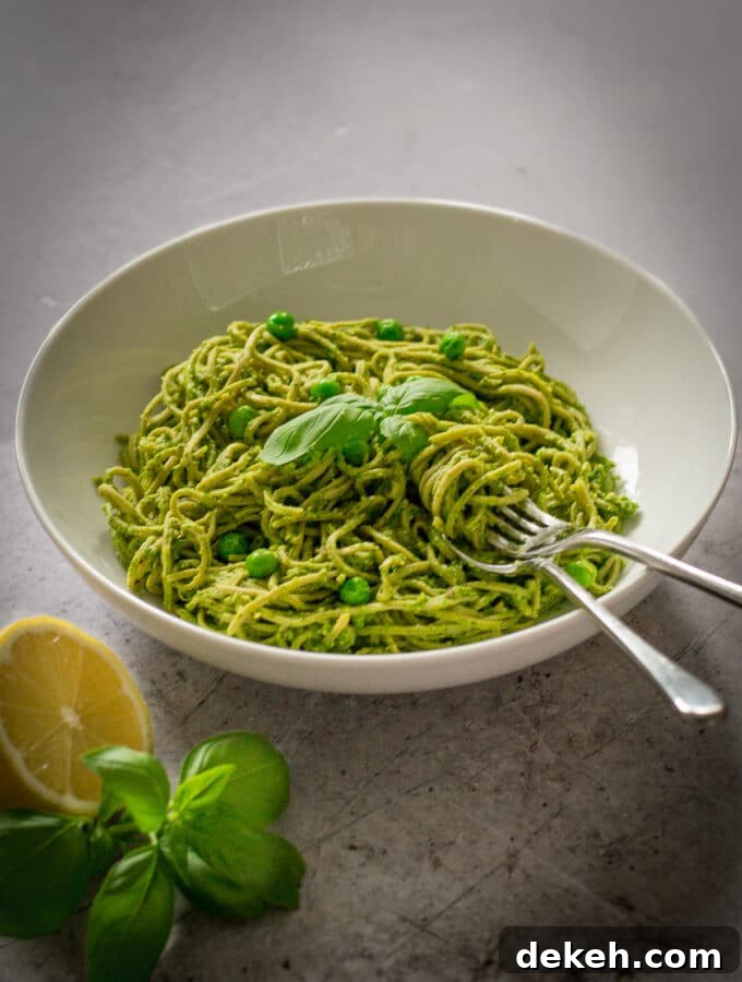 Pea Pasta Sauce with fork and spoon