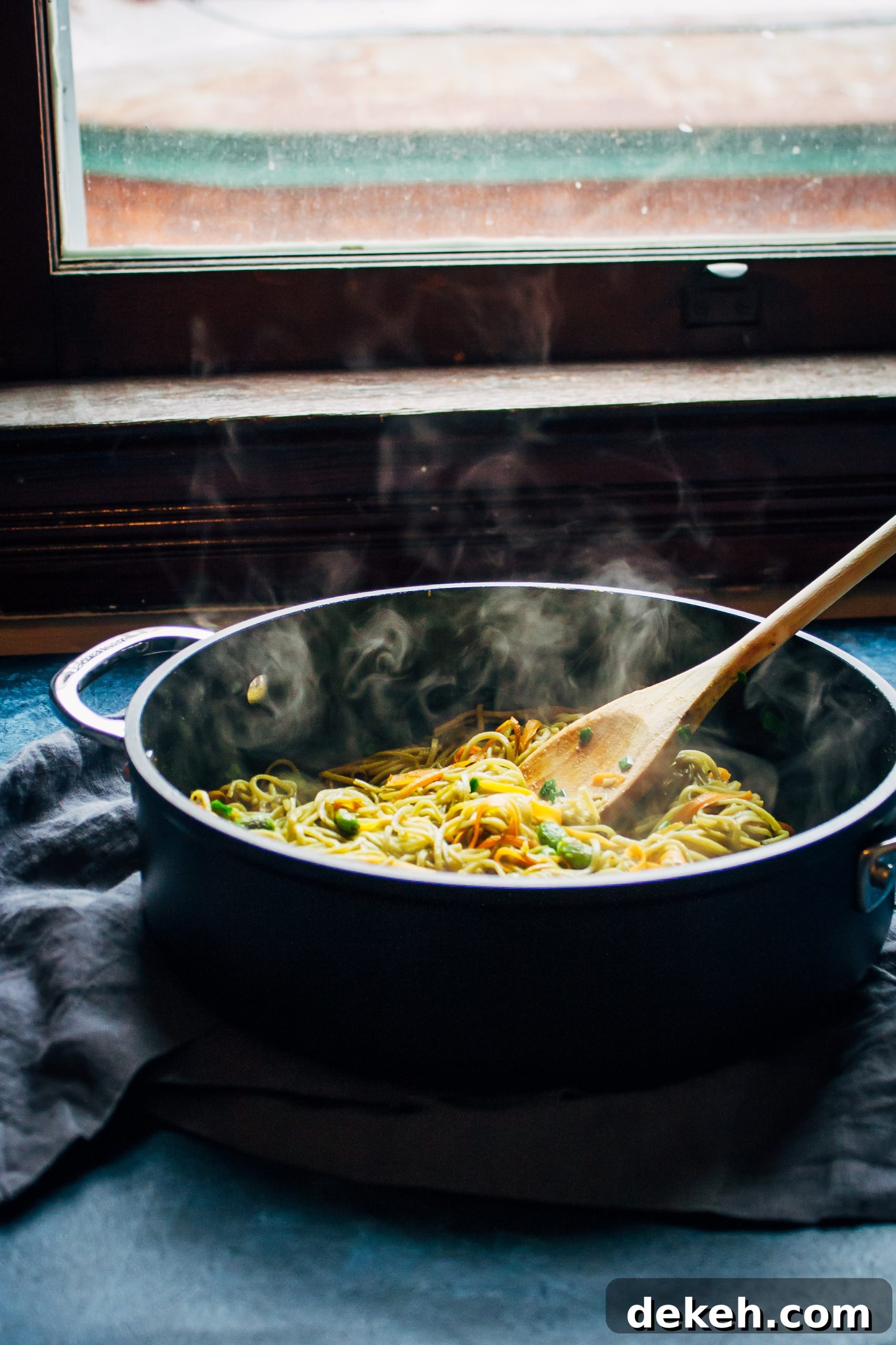 Spicy Green Tea Noodles + Le Creuset Giveaway! | Well and Full | #vegan #recipe #giveaway
