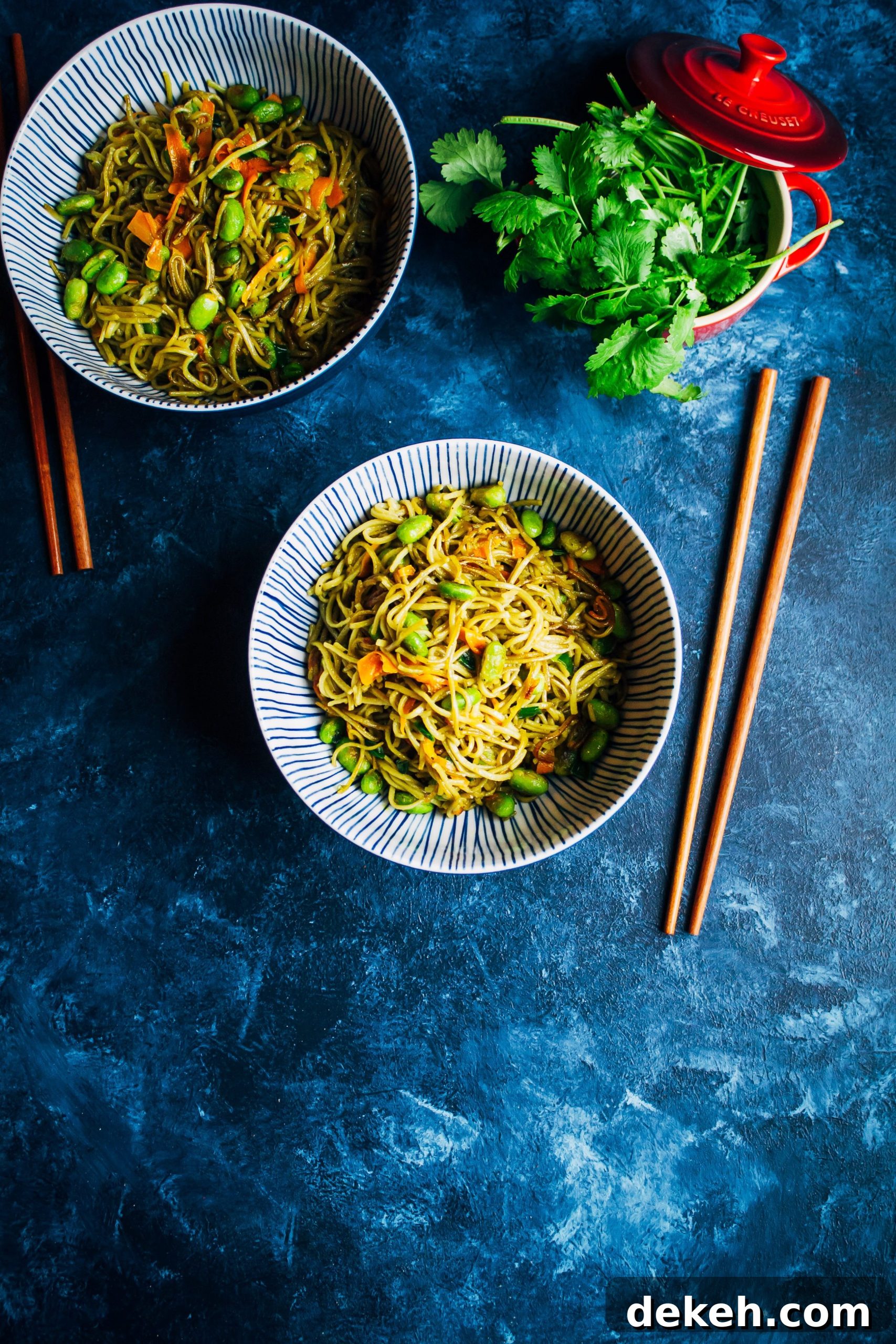 Spicy Green Tea Noodles + Le Creuset Giveaway! | Well and Full | #vegan #recipe #giveaway