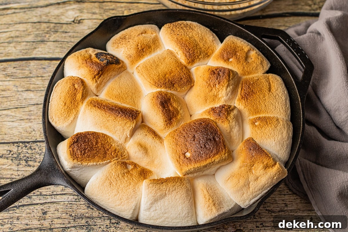 toasted marshmallows in a cast iron skillet 