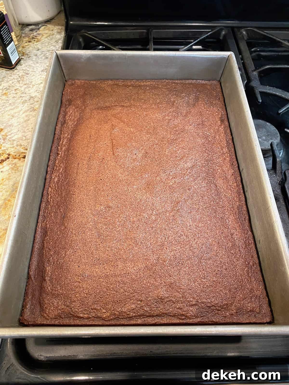 A full pan of baked brownies.