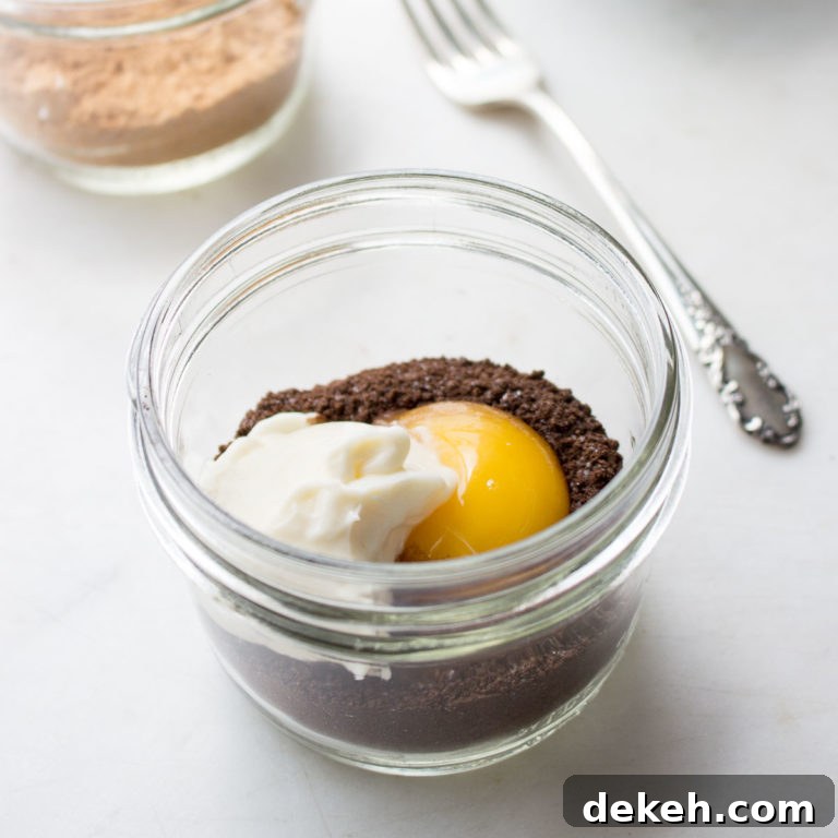 Chocolate peanut butter mug cake mix with mayonnaise and egg yolk