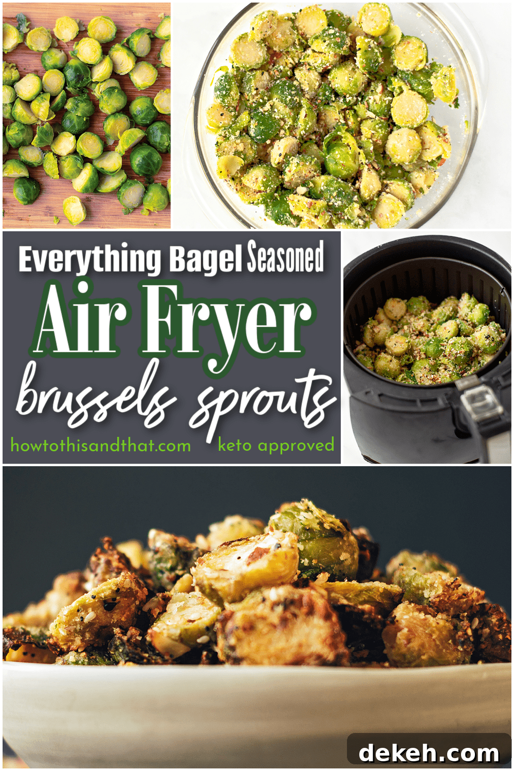 air fryer frozen brussel sprouts on cutting board and in bowl.
