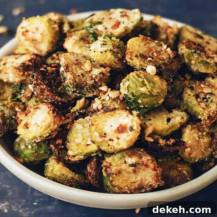 air fryer keto brussel sprouts in bowl.