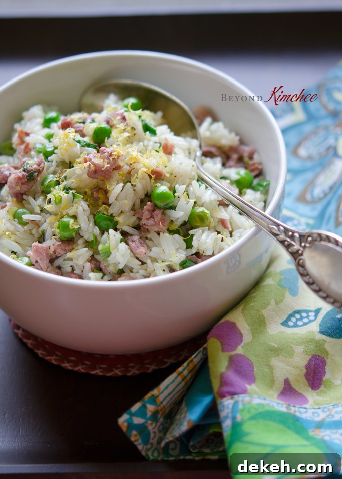 Sausage Lemon Rice is made wth the leftover rice and peas.
