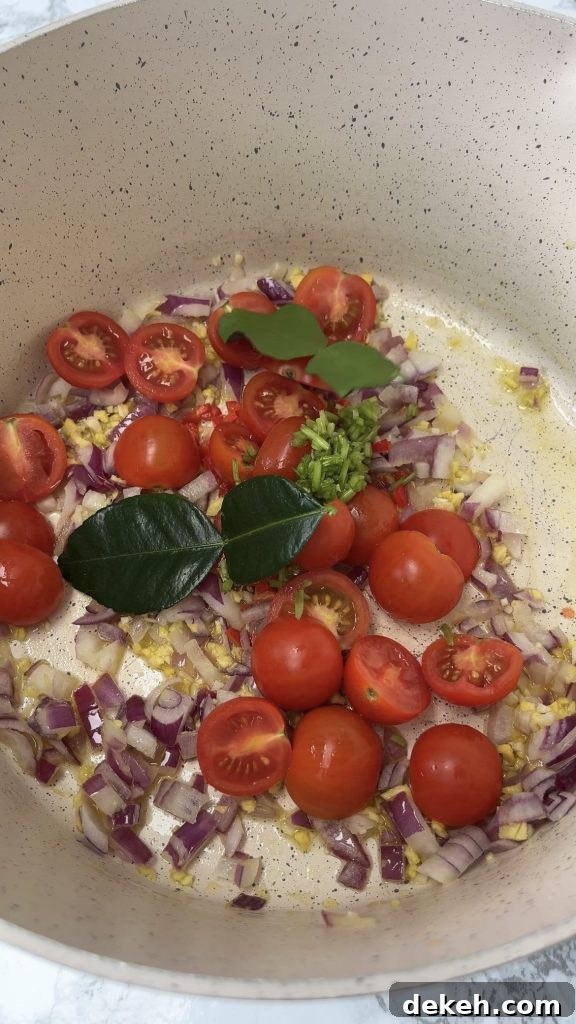 Frying aromatics for Thai Chicken Soup With Rice
