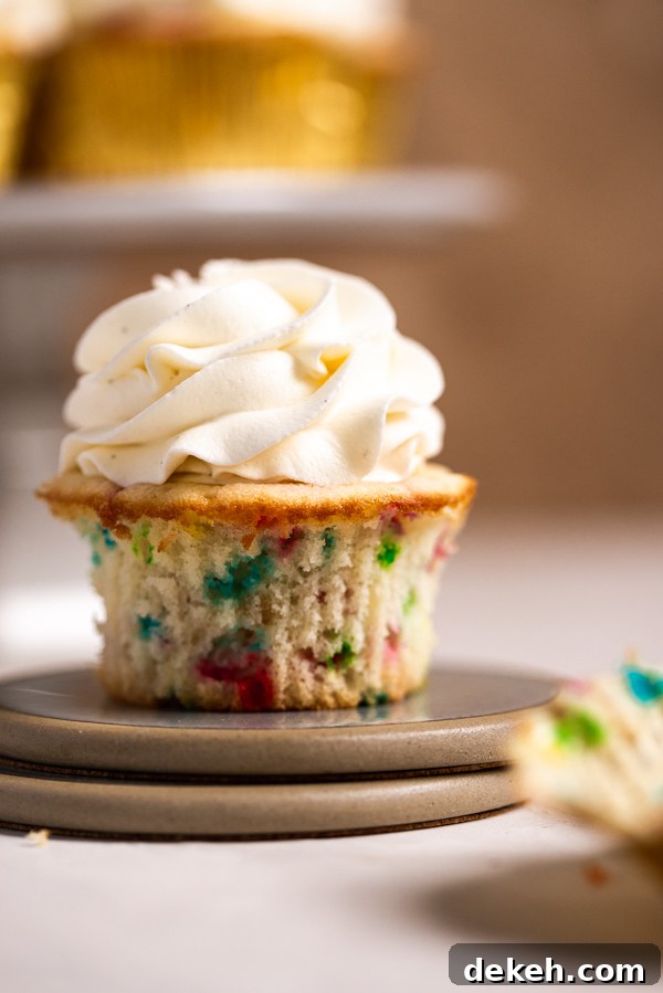 Funfetti Cupcakes with Vanilla Bean Buttercream Frosting 8 Funfetti cupcakes plated