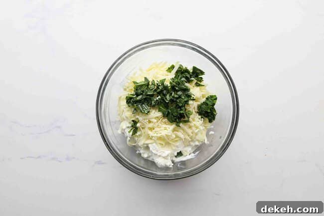 Cheese and basil in a bowl