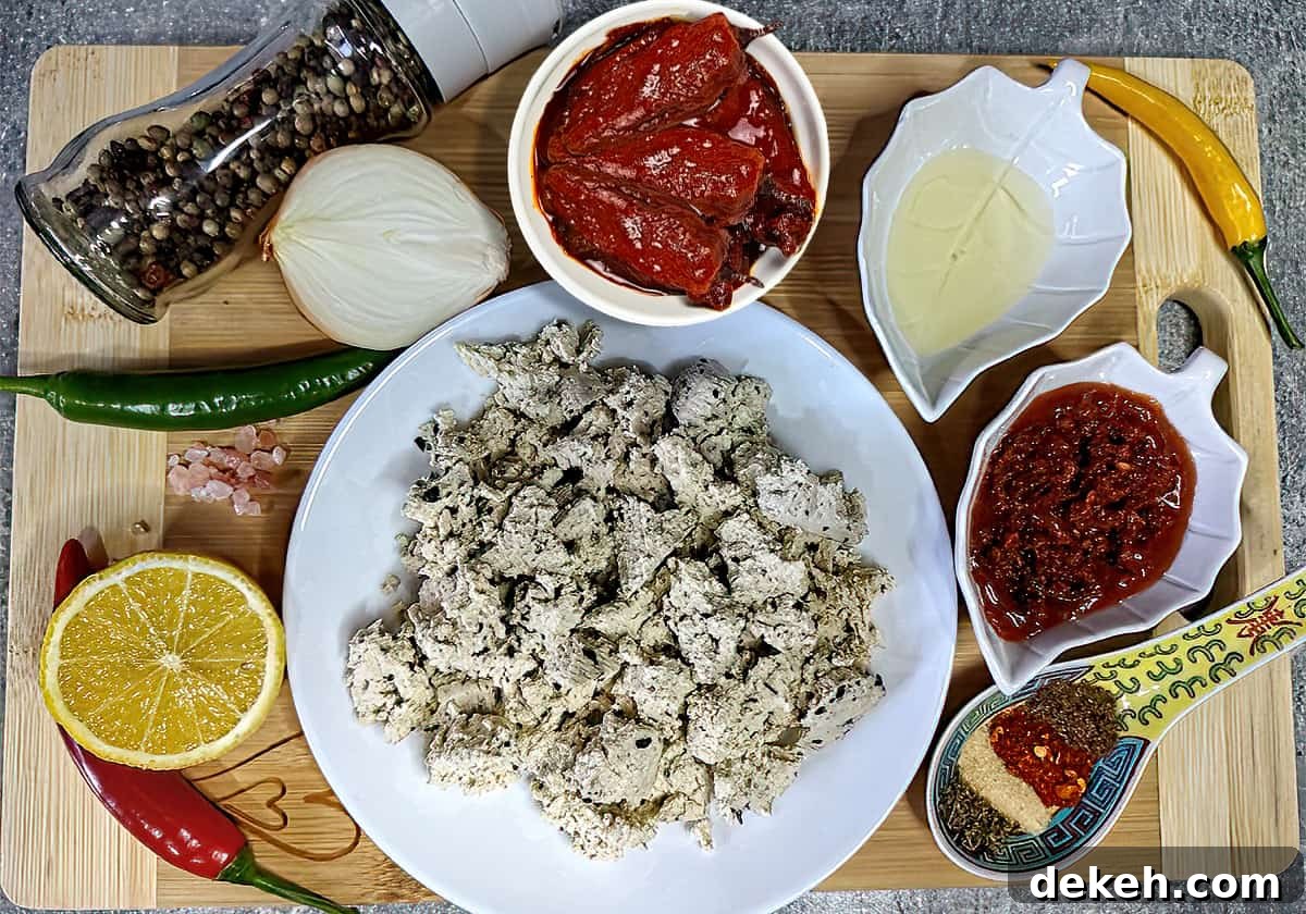 Chipotle Sofritas Copycat: Spicy Tofu Filling for Burritos 3 sofritas ingredients mise en place