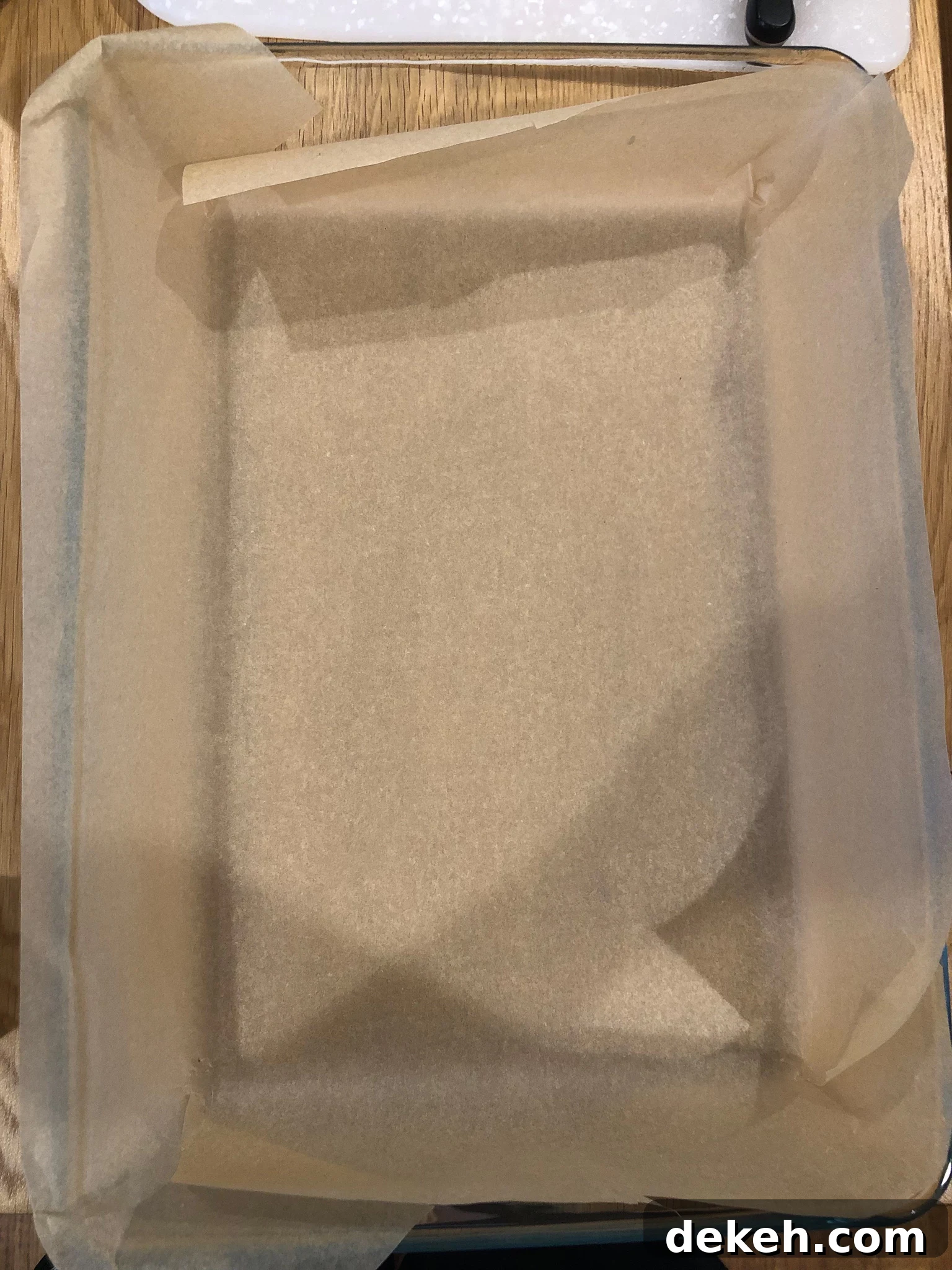 Lined baking pan.
