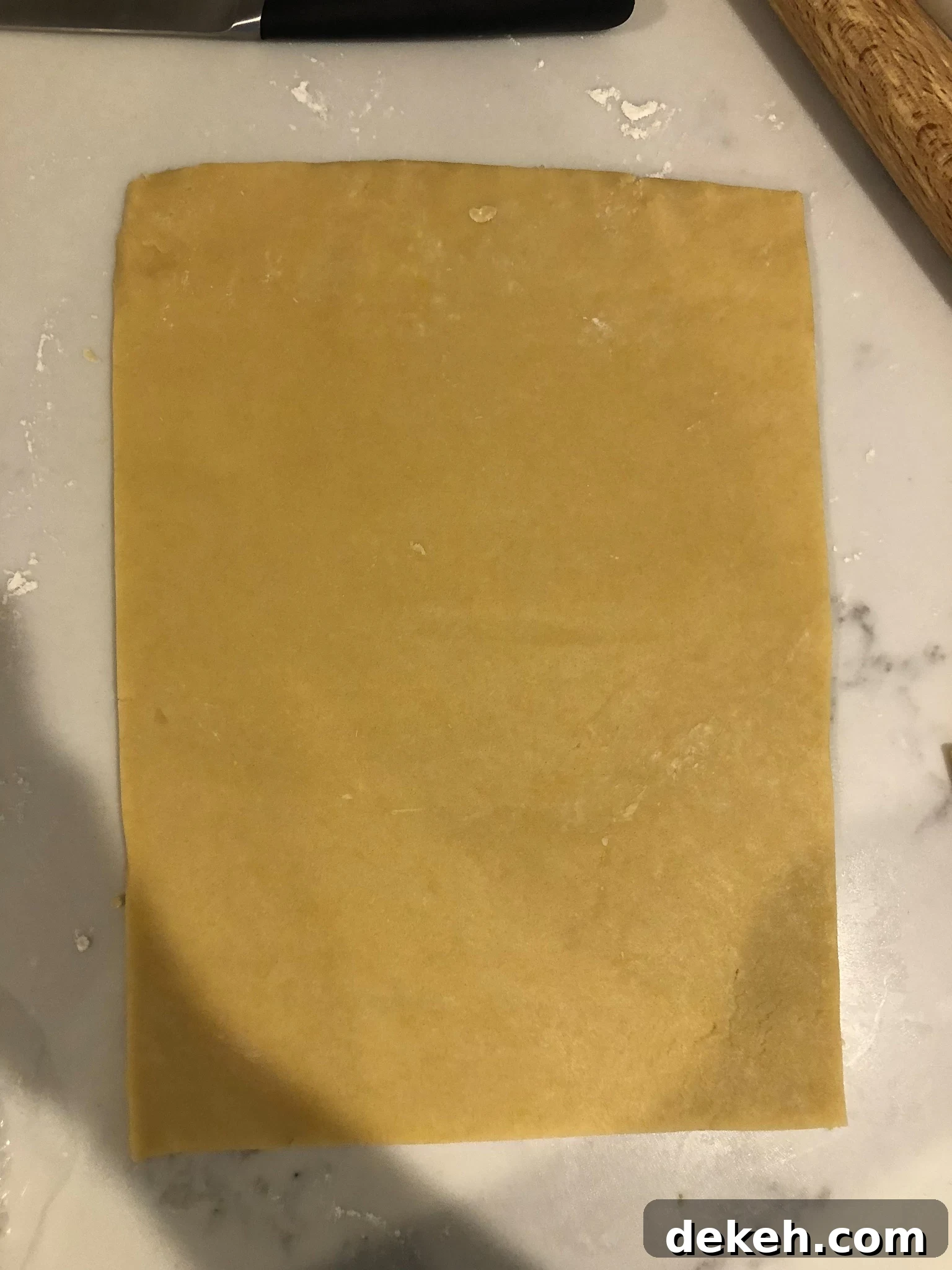 Dough in a rectangle shape.