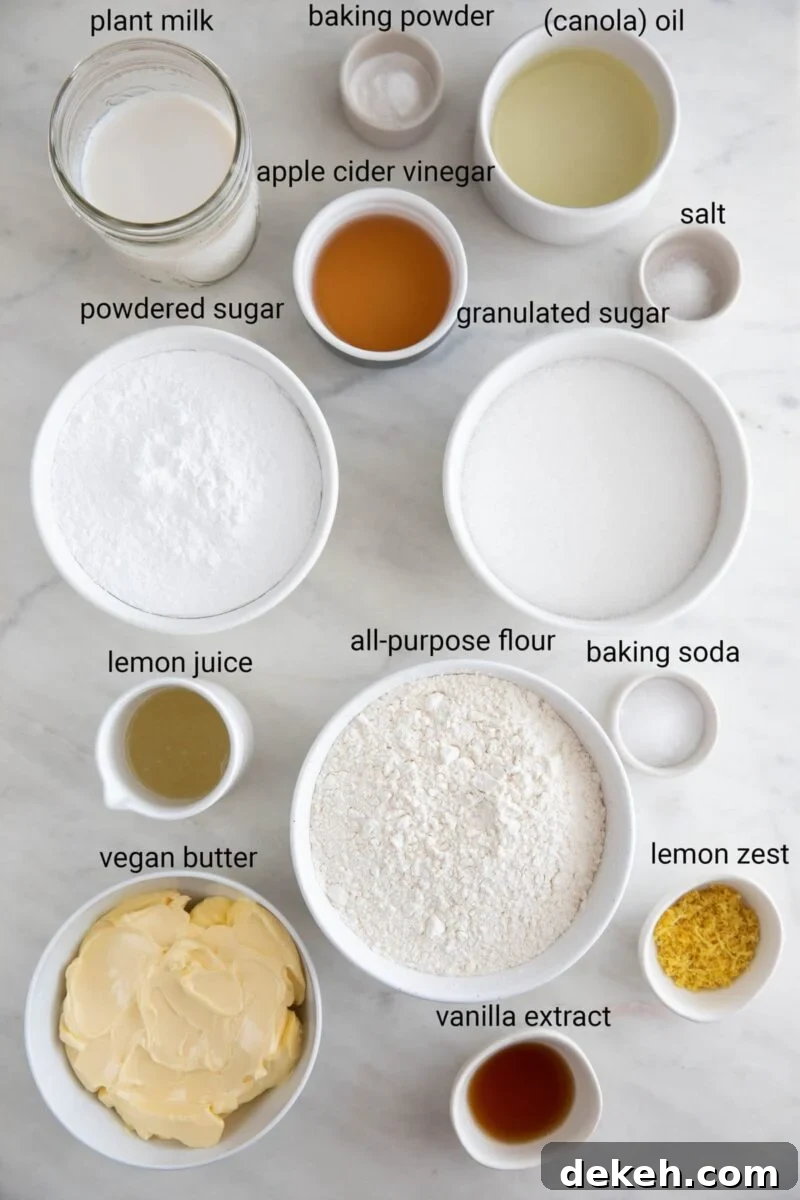Moist Vegan Lemon Cake Recipe with Zesty Glaze 3 Photo of the ingredients needed to make vegan lemon cake
