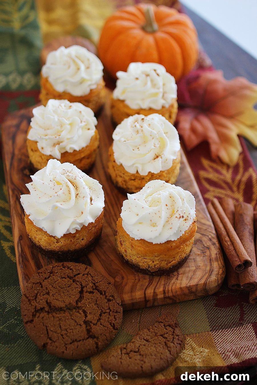 Mini Pumpkin Cheesecakes with Gingersnap Crusts – These creamy pumpkin cheesecakes with spiced gingersnap cookie crusts are to die for! | thecomfortofcooking.com