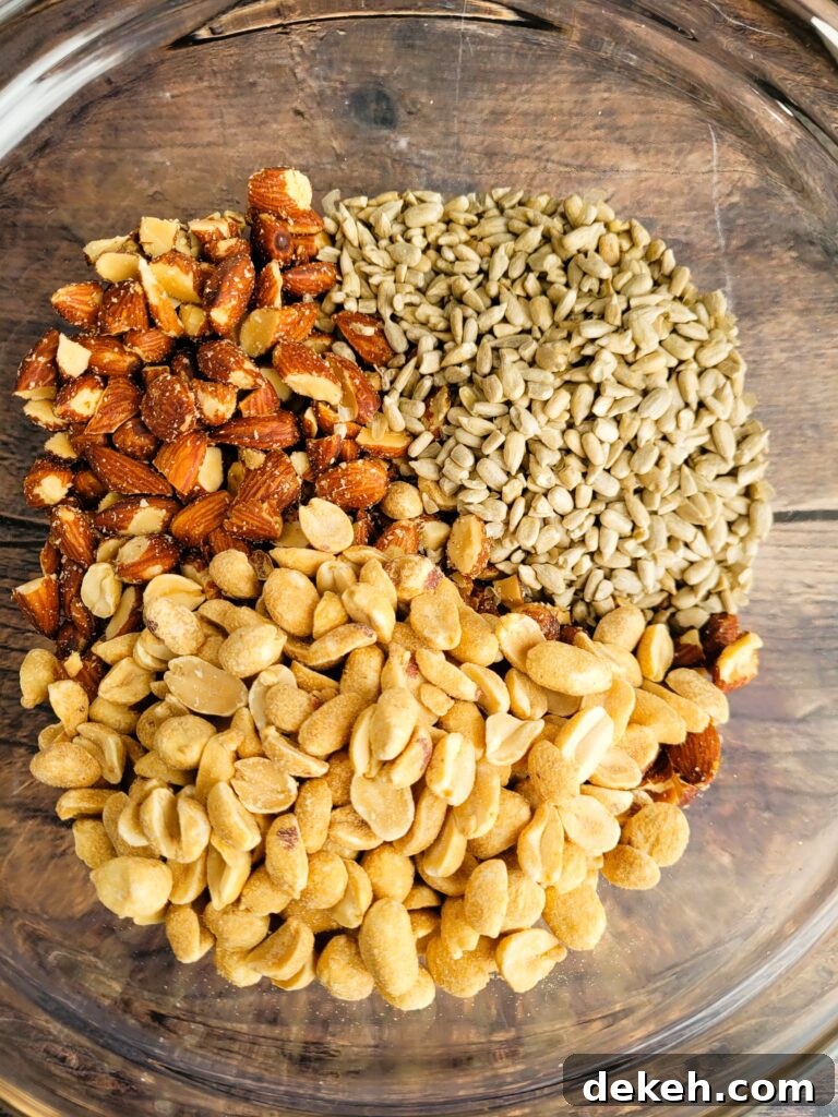 Crunchy Homemade Nut Bars: Step-by-Step Recipe 4 bowl of roasted nuts, peanuts and sunflower seeds