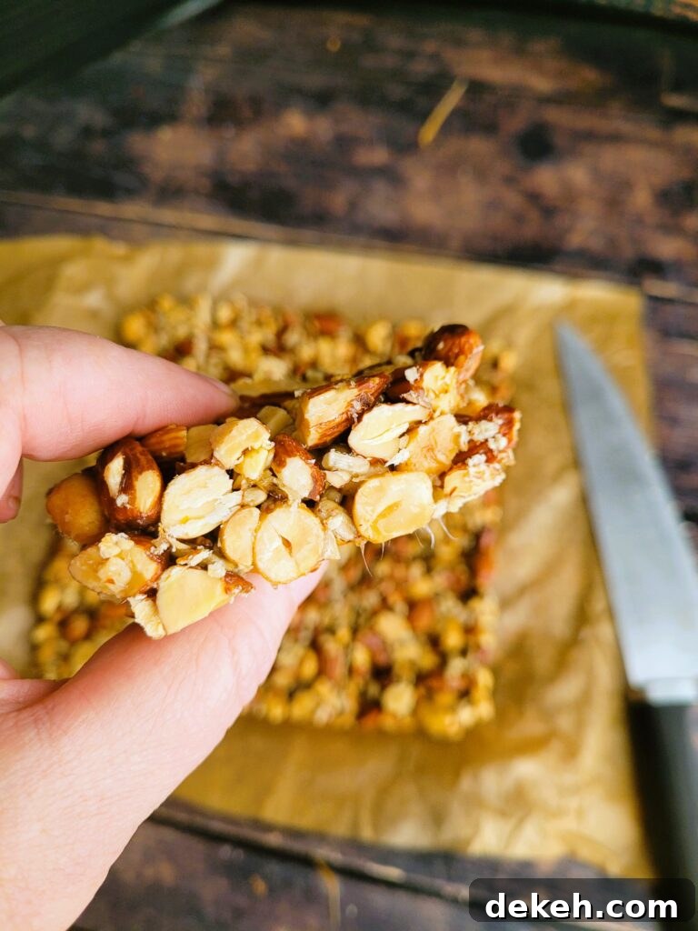 Crunchy Homemade Nut Bars: Step-by-Step Recipe 9 sideview of almond crunch bar
