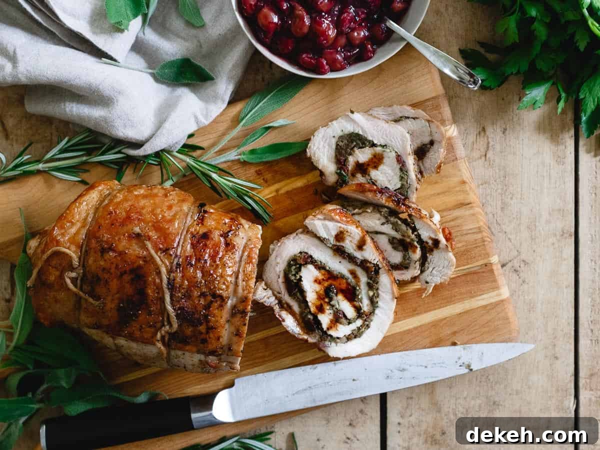 Tart cherry chestnut stuffed turkey roulade is a gorgeous holiday option when you don't want to cook a whole turkey! Tart cherry chestnut stuffed turkey roulade is a gorgeous holiday option when you don't want to cook a whole turkey!
