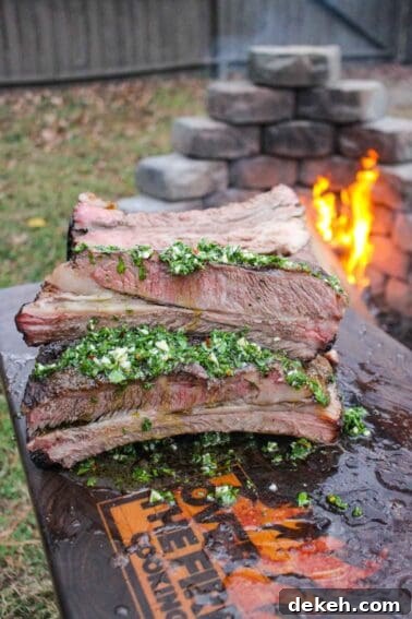 Smoked Beef Ribs with Garlic and Jalapeño 13 The Rotisserie Beef Ribs smothered in Chimichurri.
