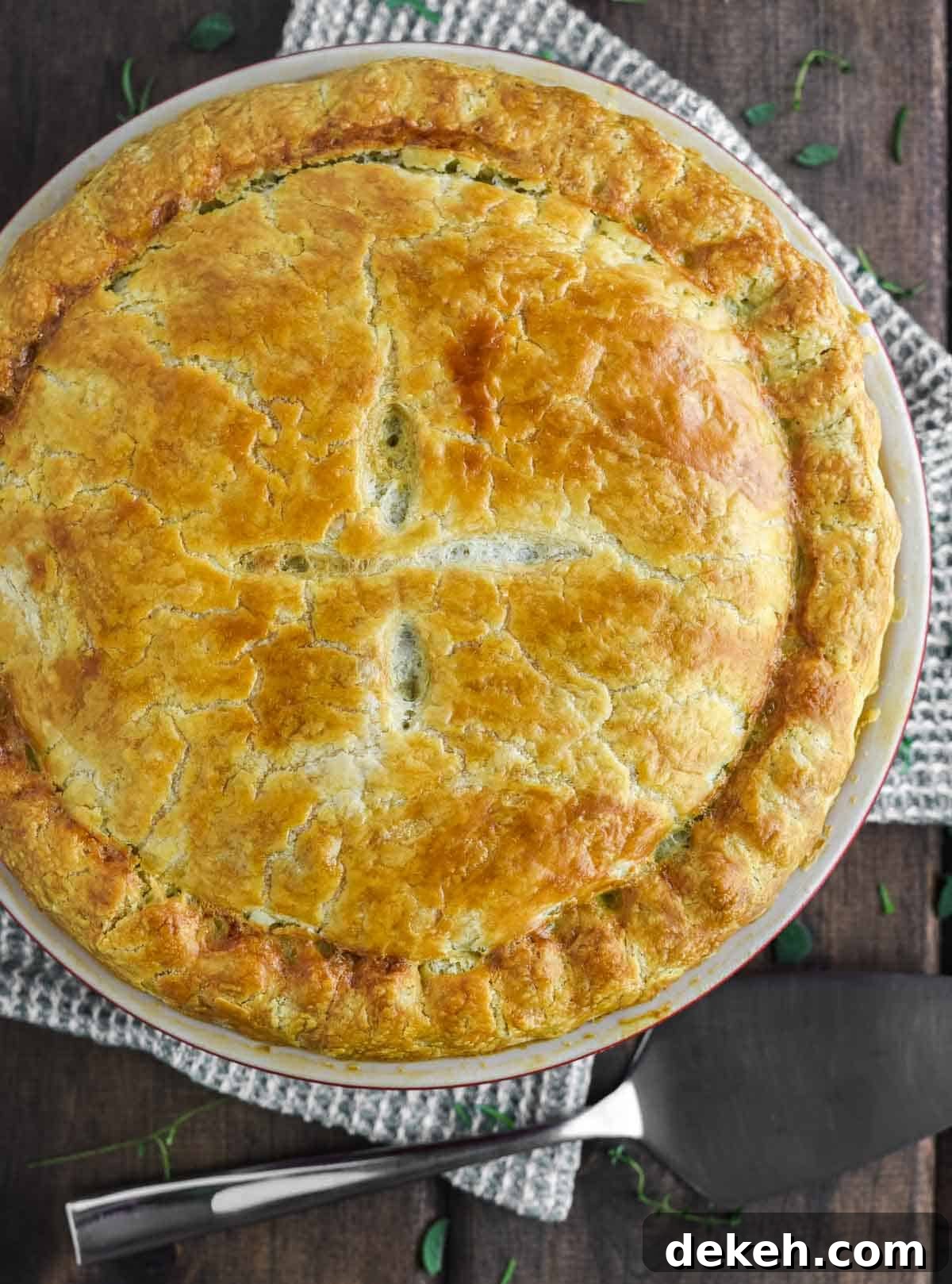 Classic Chicken and Ham Pie with Golden Puff Pastry 7 overhead shot of chicken and ham pie