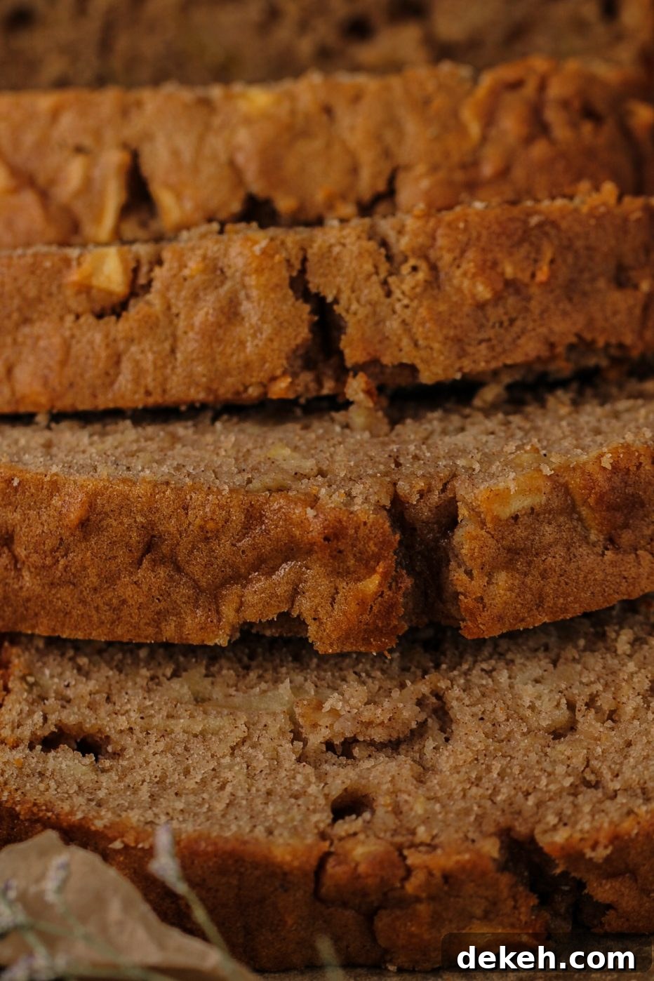 Moist Cinnamon Apple Loaf with Brown Sugar Glaze 5 apples, cinnamon, nutmeg, butter, baking powder, 9x5 inch loaf pan