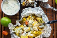 Grilled Cauliflower Curry Foil Packets with Yogurt Sauce