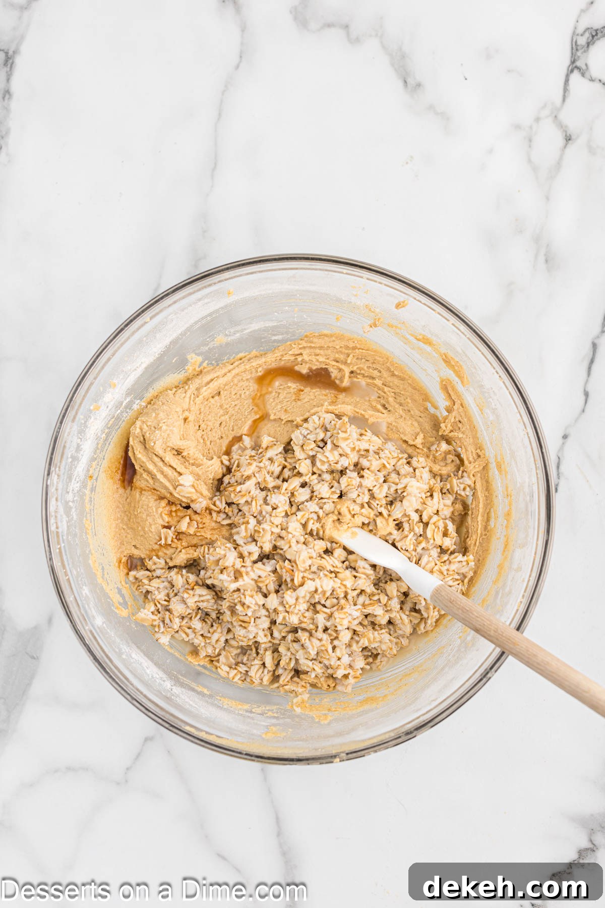 Moist Oatmeal Cake with Cinnamon Streusel 7 Bowl with oats and vanilla.
