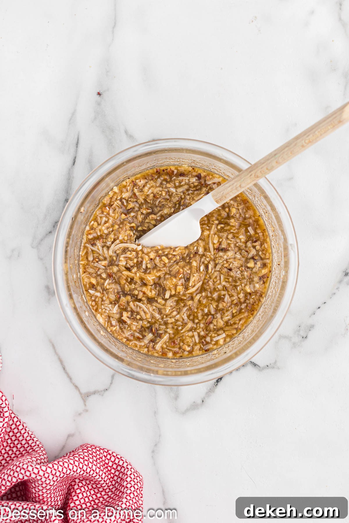 Moist Oatmeal Cake with Cinnamon Streusel 9 Bowl with topping ingredients.
