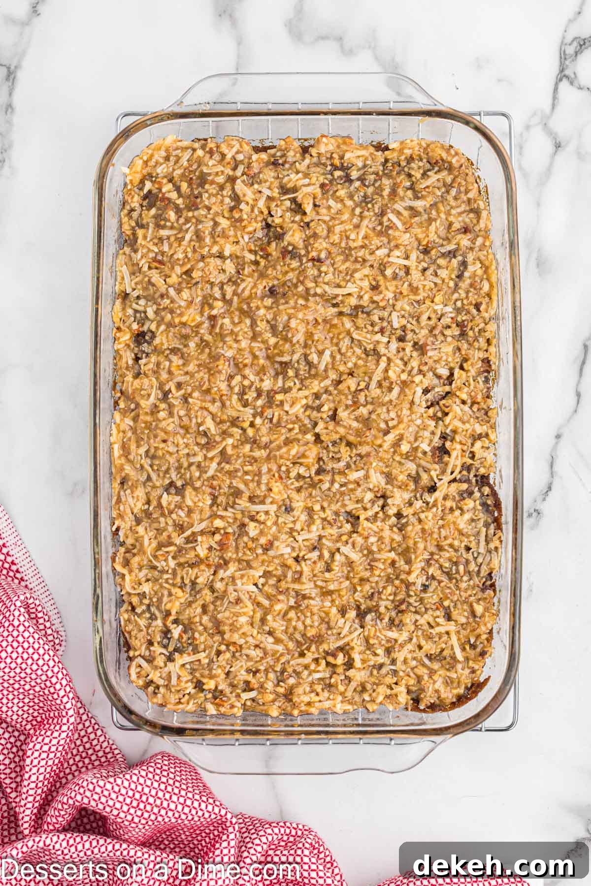 Moist Oatmeal Cake with Cinnamon Streusel 10 Cake with topping spread out.