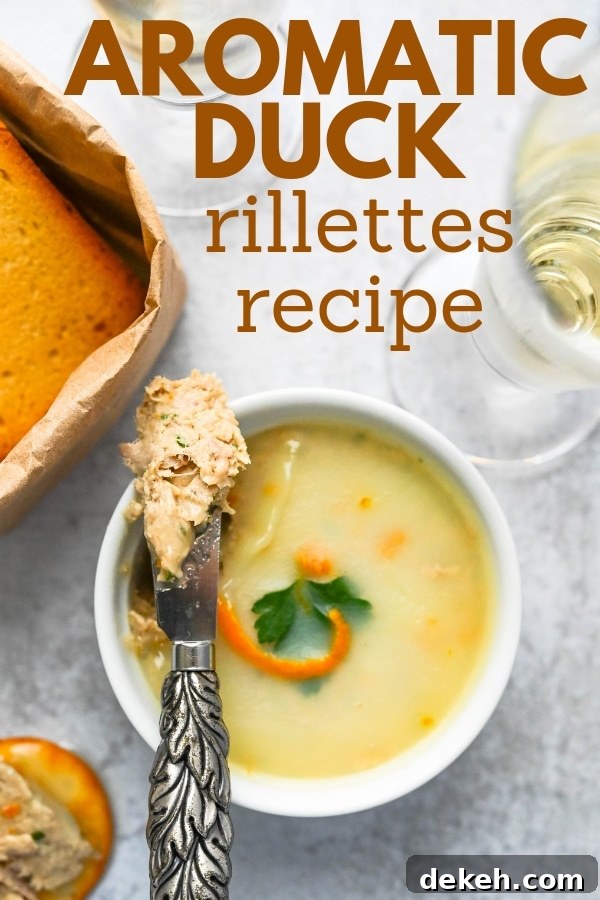 French duck recipes can be intimidating, but this Aromatic Duck Rillettes Recipe isn't. It's a great make ahead appetizer for parties and gifting. #duckrecipes #paterecipe #rillettesrecipe