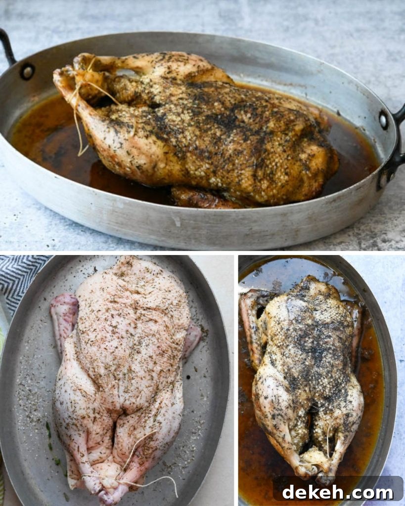 roasting the duck for aromatic duck rillettes recipe.