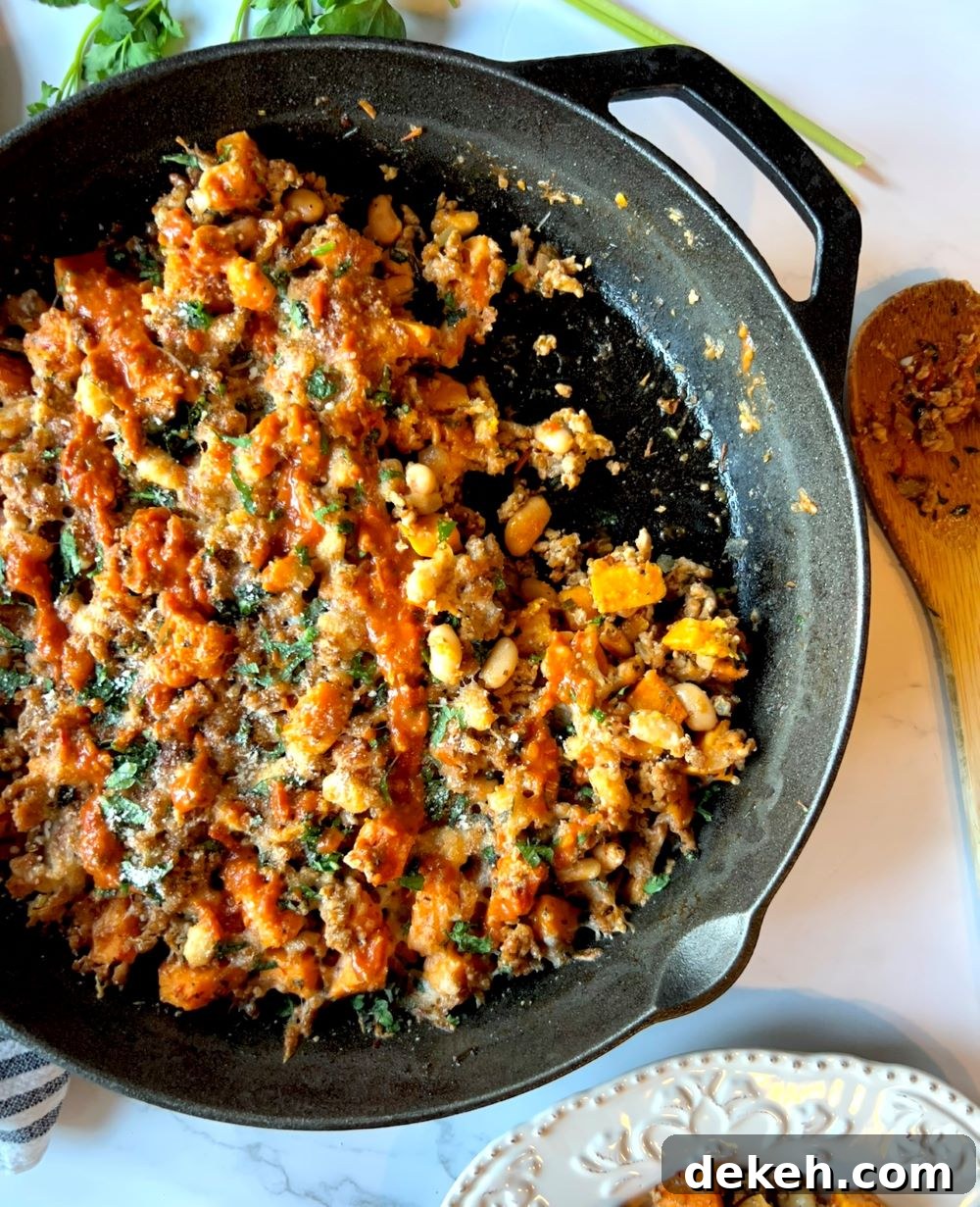 Skillet with turkey and sweet potatoes