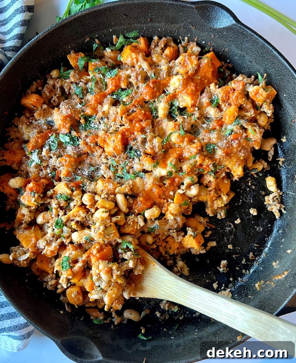 Served turkey and sweet potato skillet
