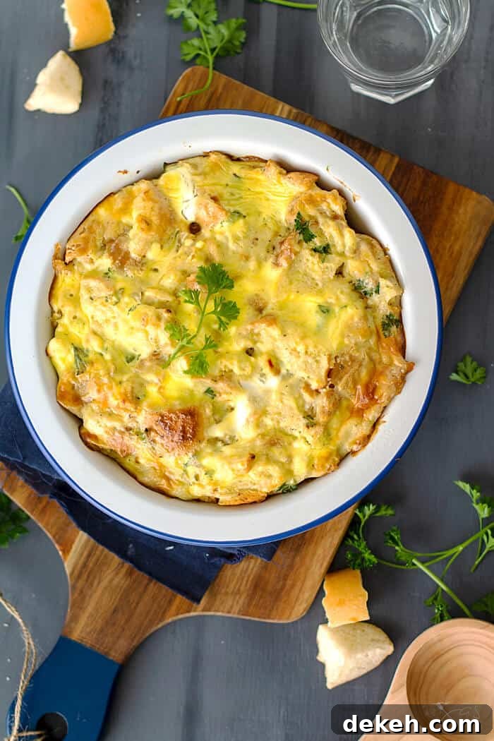 Caramelized Onion and Feta Bread Pudding 4 pudding with stale bread out of the oven