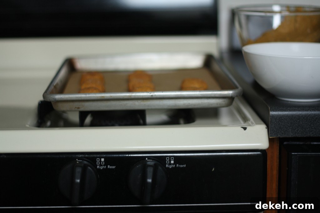 oven as prep table Cookies on a baking tray