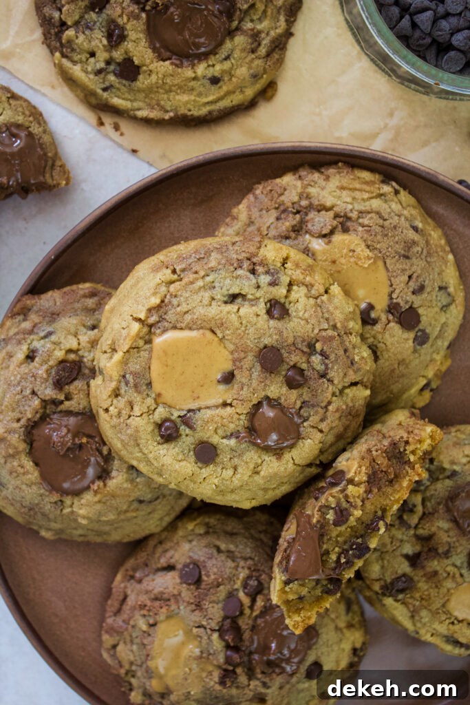Chewy Peanut Butter and Nutella Swirl Cookies 6 Stack of cookies