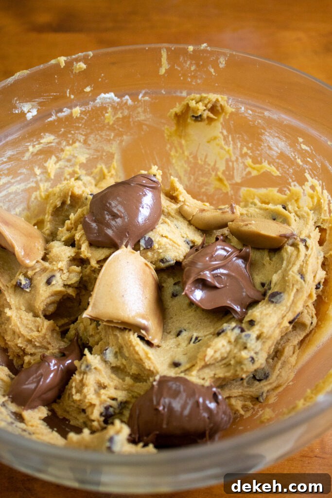 Chewy Peanut Butter and Nutella Swirl Cookies 4 Swirling Nutella into dough