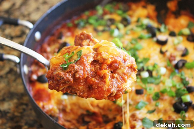 One Pan Ground Beef Enchilada Skillet in 30 Minutes 3 Enchilada skillet ready to serve